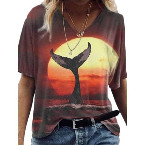 Womens Clothing Summer 2021 New T-shirt 3d Natural Scenery Print Women Top Casual Short Ladies Oversized T-shirt Fashion Female