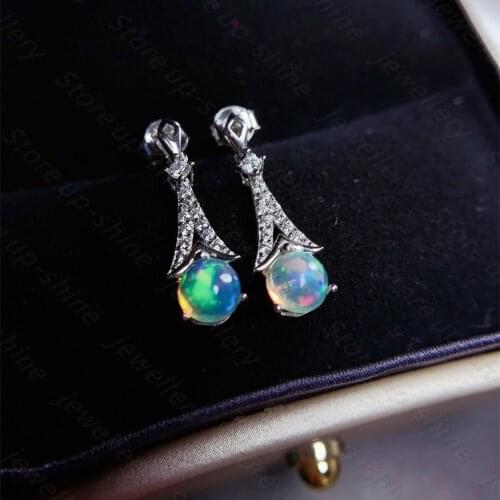 Natural Opal Earrings 925 Silver Womens Earrings Super Shiny Simple Atmosphere