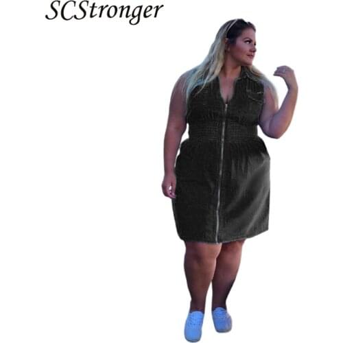 SCSTRONGER Summer Plus Size Denim Womens Dress Solid Color Stitching Temperament Commuter Bestidos De Mujer Verano 2021