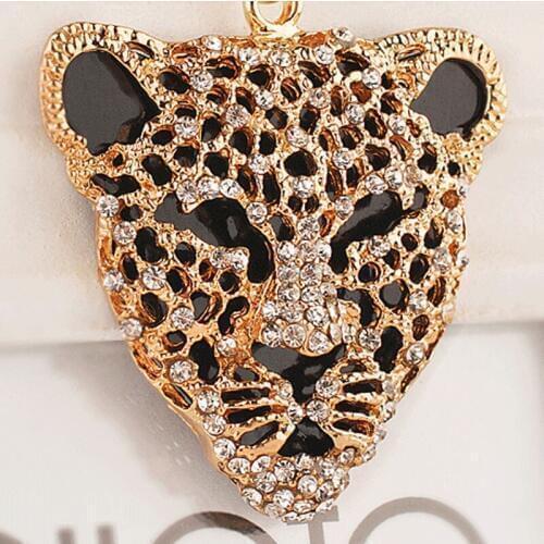 Animal Panther Cute Leopard Head Rhinestone Keyring Charm Pendant Purse Bag Key Ring Chain Keychain Gift for Women CH954