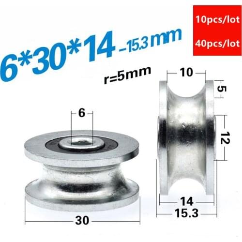 10pcs/40pcs U type groove bearing track wheel 6*30*14mm guide metal wheel steel wire pulley 6x30x14 10mm orbit