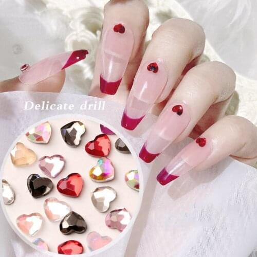 10pcs Mini Heart Crystal AB Nail Diamond Bright 3d Flatback Fingertips Tiny Rhinestones Glass Jewelry Lovely Manicure Decoration