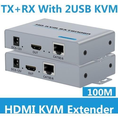 100m 328ft/50M 164ft USB KVM HDMI Extender CAT5E Cat6 RJ45 Ethernet Cable Transmitter Receiver Converter PC Laptop To TV Monitor