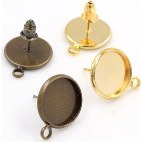 12mm 10pcs Antique Bronze And Gold Color Earring Studs,Earrings Blank/Base,Fit 12mm Glass Cabochons,Buttons;Earring Bezels