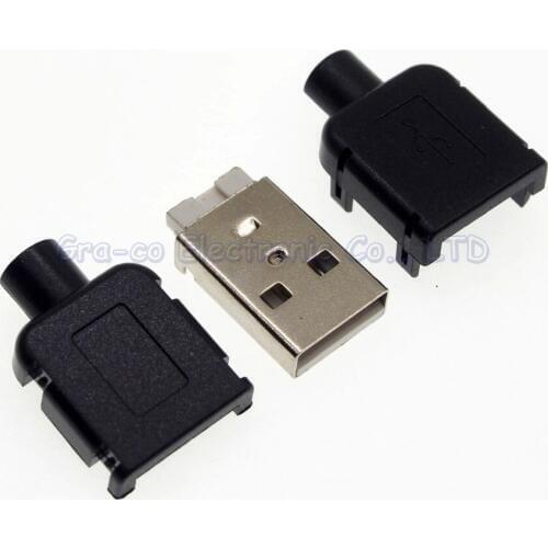 200set 3 in 1 Mini USB Jack connector male plug with plastic shell Soldering wire DIY USB Plug