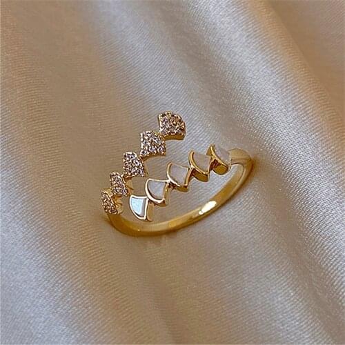 2021 Korean New Exquisite Fan-shaped Opening Ring Fashion Temperament Simple Versatile Ring Elegant Womens Jewelry