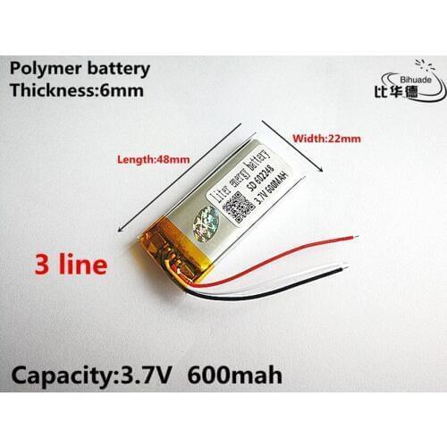 3 line Good Qulity 3.7V,600mAH,602248 Polymer lithium ion / Li-ion battery for TOY,POWER BANK,GPS,mp3,mp4