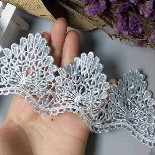 3 yard Blue 7cm Polyester Flower Handmade Embroidered Fabric Lace Trim Applique Ribbon DIY Sewing Craft Decoration