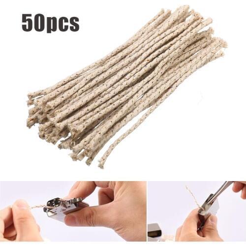 50pcs/Set Copper Wire Lighter Cotton Core Wick Replacement for Kerosene Oil Lighter Accessories Petrol Lighter Fire Starter Bulk