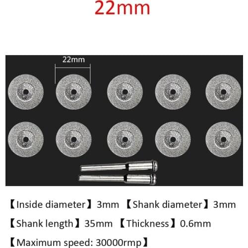 10pcs 22mm Diamond Circular Saw Blades Cutting Discs With 2pcs Connecting Shanks For Mini Dremel Drill Rotary Tool