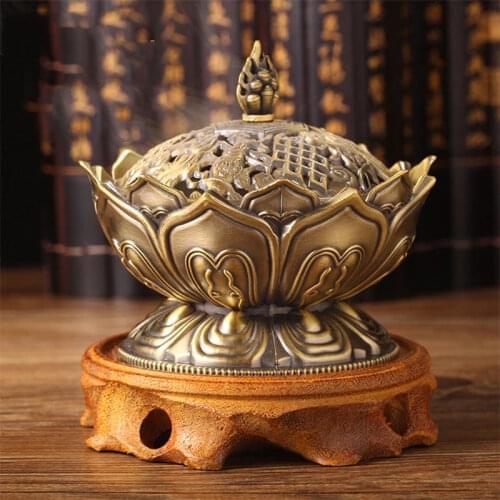 Incense Burner Lotus Flower Sandalwood Censer Chinese Buddha Incense Holder Smoke Home Office Teahouse Decor Dropshipping