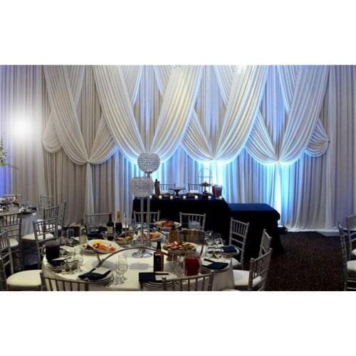 White ice silk fabric wedding stage curtain 3M x 6M Wedding backdrop with swags and drapes