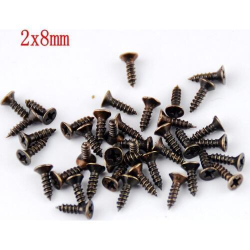 Free Shipping-Hot 200Pcs Bronze Fit Hinges Flat Round Head Self-Tapping Phillipws Cusp Screws Fasteners Hardware 2x8mm J1817