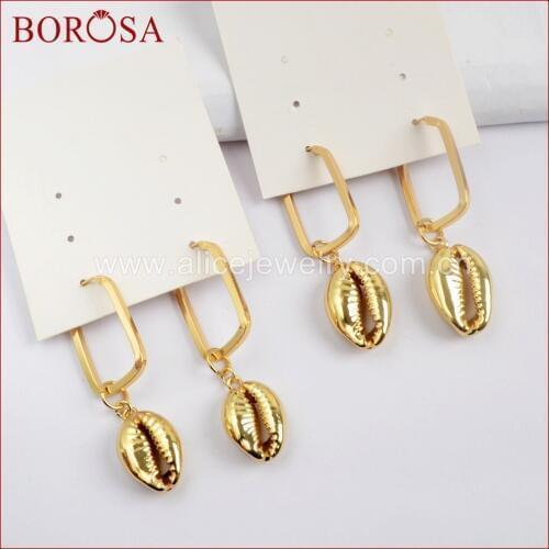 BOROSA New Arrival Natural Druzy Fashion Jewelry Full Gold Color Cowrie Shell Rectangle Earring For Women Statement Gift G1590