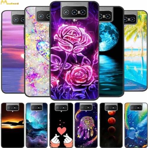 For Asus Zenfone 7 ZS670KS Case Rose Flowers Black TPU Phone Cover for Zenfone7 I002D Case Soft Silicone ZS 670KS Funda Shell