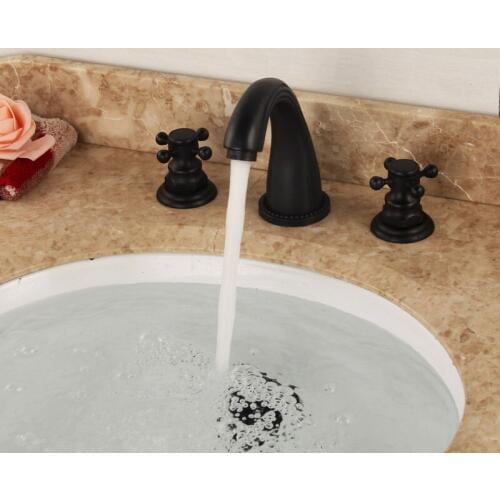 Black Oil Rubbed Bronze Double Handles 3 Holes Install Widespread Deck Mounted Bathroom Sink Basin Faucet Sink Mixer Tap mhg083