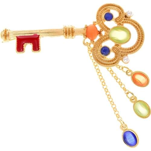 CINDY XIANG New Creative Key Shape Brooches For Women And Men Baroque Design Opal Tassel Brooch Pins Jewelry Gifs For Friends