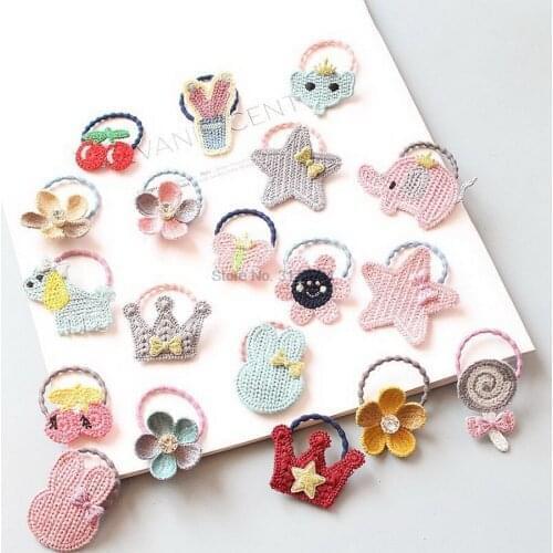 DHL 1000pcs Kawaii Knitting Weaving Cartoon Scrunchies Girls Kids Elastic Hair Rubber Band Baby Hair Accessories Headwear