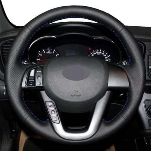 For Kia K5 Optima 2011 2012 2013 Black Genuine Leather Hand-stitched Car Steering Wheel Cover
