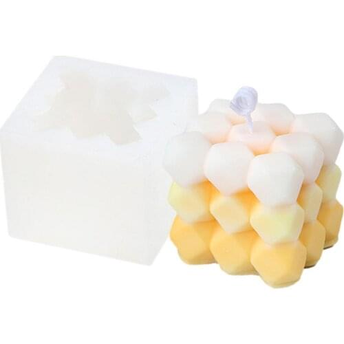 DIY Geometric Cube Candle Mold 3D Art Candle Mold Soy Wax Essential Oil Aromatherapy Candle Silicone Mold Cake Decorating Tool