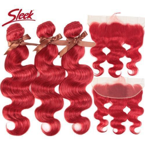 Sleek Mink Blonde Red Color Brazilian Body Wave Bundles With Frontal Remy Human Hair Weave Bunldes Hair Extension Free Shipping