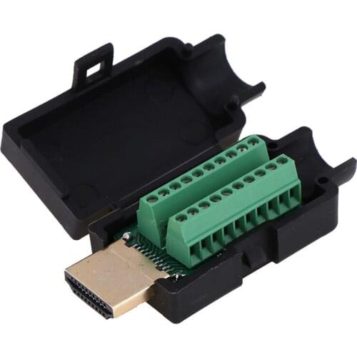 HD solderless head HDMI Male 19P Plug Breakout Terminals Solderless Connector With Black Cover Transfer terminal