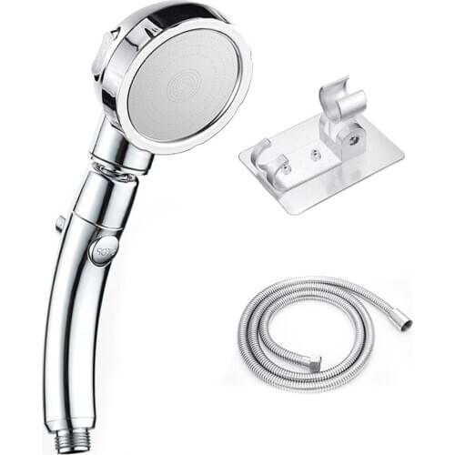 Handheld Shower Head High Pressure Chrome 3 Spary Setting With ON/OFF Pause Switch Water Saving Adjustable Luxury Spa Detachable