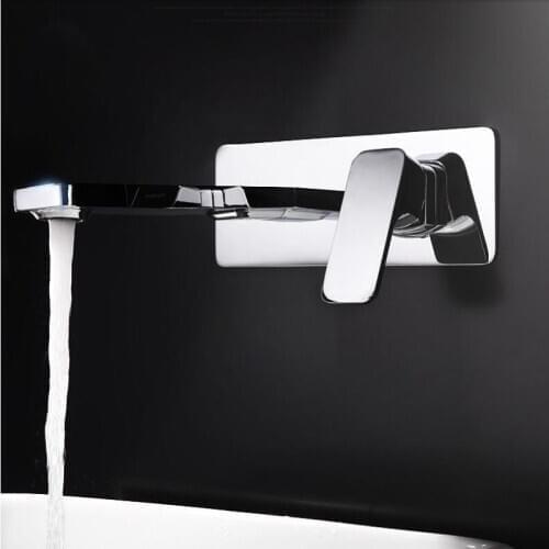 Vidric Chrome Bathroom Basin Faucet Wall Mounted Water Mixer Tap Chrome Sink Single Lever Hot and Cold Embedded Tap