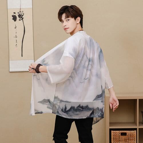 Geskeey Japanese Long Style Landscape Print Cardigan Kimono Harajuku Anime Cosplay Yukata Female Sexy Home Traditional Haori