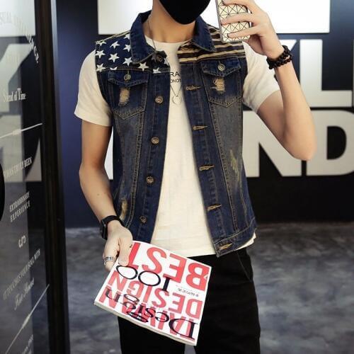 Classic Vintage Mens Jeans Vest Sleeveless Jackets Fashion Pattern Designs College Style Ripped Cowboy Frayed Denim Vest Tanks