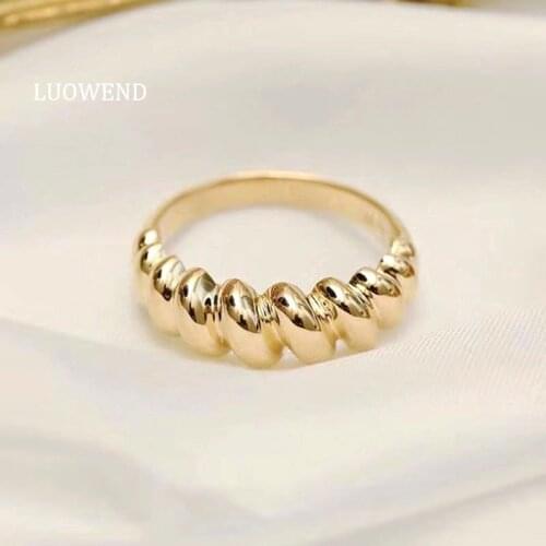 LUOWEND 100% Real 18K Yellow Gold Ring Female Temperament Wedding Band Natural Diamond Ring Fine Women Party Jewelry Customize