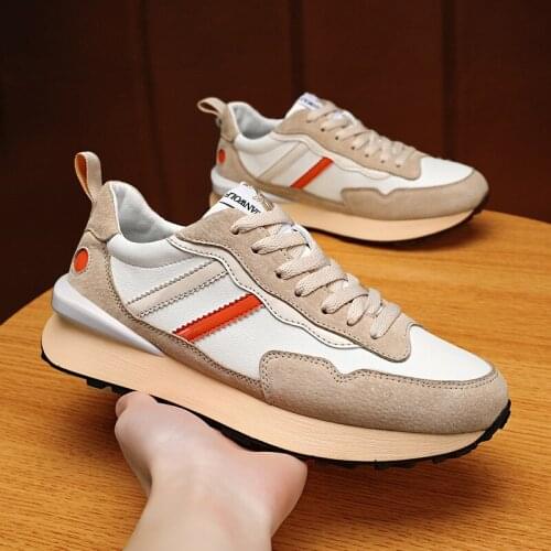 2021 Brand New Men Casual Shoes Genuine Leather Striped Fashion Spring Trend Flat Casual Sport Shoes Leisure Sneakers 2 Colors