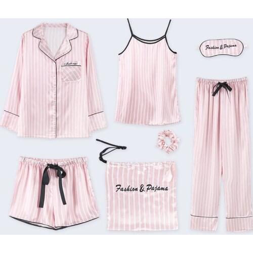 Fashion Sleepwear Pajamas for Women Sleepwear Pyjamas Women Silk Casual Home Wear Women 7pcs Pajama Sets