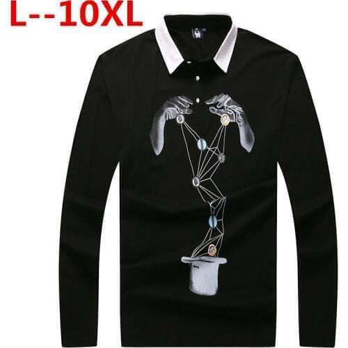 10XL 8XL 6XL 5XL Fashion Long Sleeve Mens Polo Shirt High Quality Printed Cotton Polo Mens Shirt Casual Slim Fit Polo Tops Tees