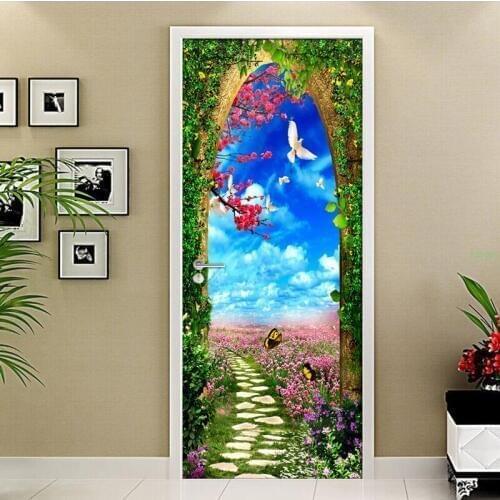 Arches Flower Sea Scenery Mural Wallpaper Papel De Parede 3D Living Room Door Decoration Sticker Self-adhesive Vinyl Wall Paper