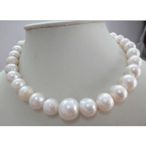 BEAUTIFUL HUGE 13-15MM SOUTH SEA GENUINE WHITE PEARL NECKLACE 925 silver