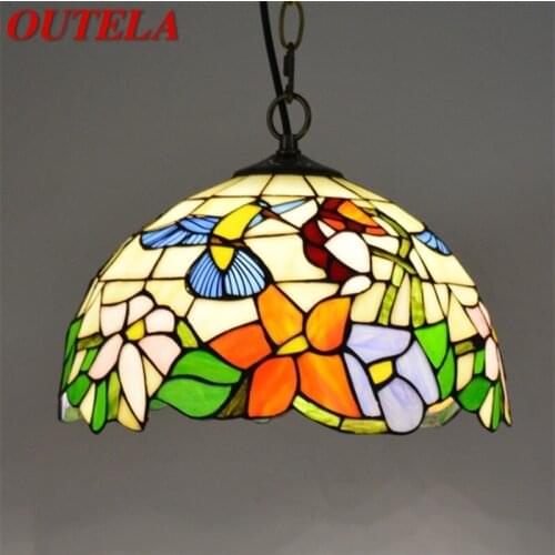 OUTELA Tiffany Pendant Light Contemporary LED Lamp Flower Figure Fixtures For Home Dining Room Decoration