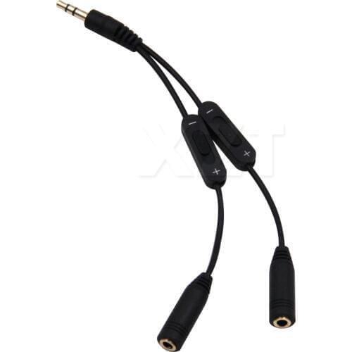 PZ 1PCS 3.5mm Male to 2 Female Stereo Audio Y Splitter Adapter Cable w/ Volume Control high quality 17cm Black
