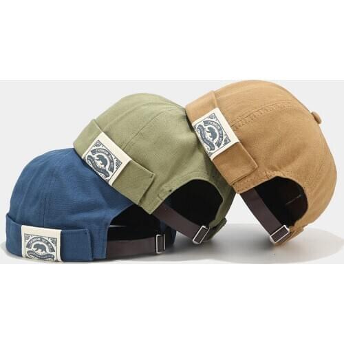 French Unisex Brimless Hat Men Retro Skull Cap Docker Sailor Cap Biker Beanie Retro Adjustable Sun Hats Vintage Harajuku