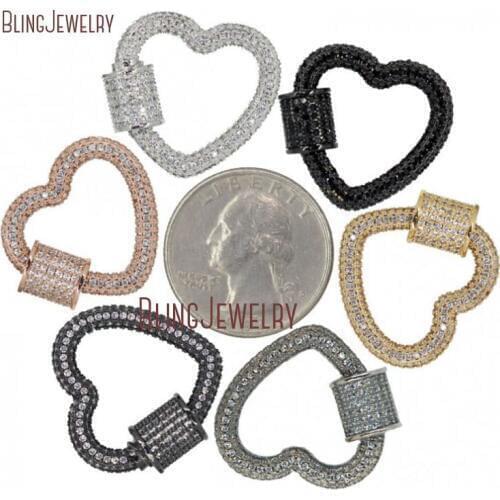 Rose Gold Silver Gunmetal Heart Lock Clasp CZ Micro Pave Screw Clasp Lock Carabiner Pave Lock 23x22mm FC27975