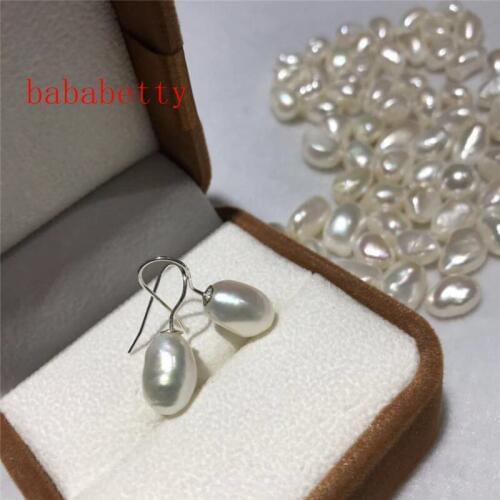 New natural freshwater irregular pearl white black 10-14MM pearl earrings Tibetan silver gift