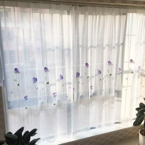 Modern Simple Flowers Embroidered Sheer Curtains for Living Room Window Tulles for Kitchen Yarn Voile Curtains for Kids Bedroom