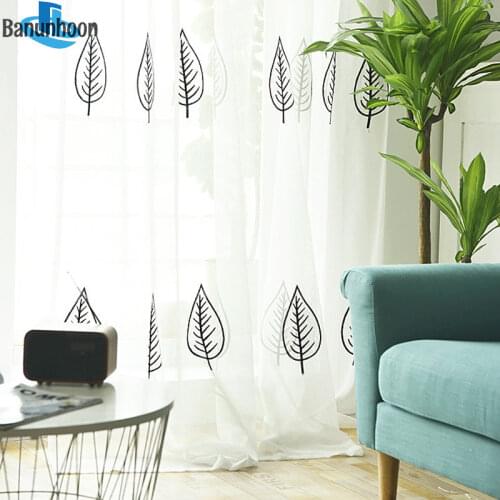 New Modern Embroidery Leaf Tulle Sheer Treatments Curtains For Living Room Yarn For Bedroom Fabric Finished