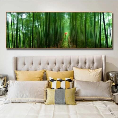 Modern landscape canvas painting girl in the bamboo forest art poster and prints wall print canvas living room home decoration