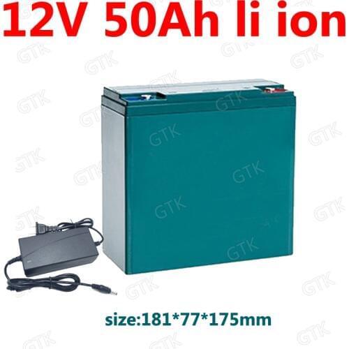Waterproof 12v 50ah lithium ion battery 12v 50ah li ion batteria BMS 3S for LED light searchlight inverter xenon + 5A charger