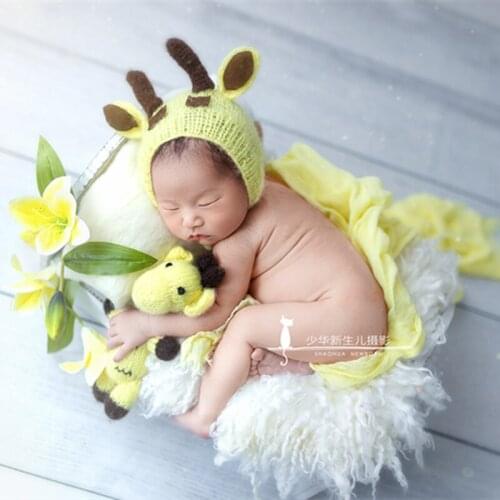 Knit Deer Hat Toy Set Newborn Animal Stuffer Photography Props Crochet Mohair Soft Bonnet Amigurumi Toy Photo Shoot