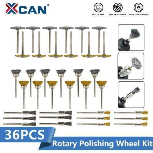 XCAN 36pcs Polishing Wire Brush Set Wheel Drill Grinder Stainless Steel Mini Rotary Tools Accessories