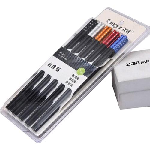 5 Pcs Japanese Chopsticks Alloy Non-Slip Sushi Food Sticks Chop Sticks Chinese Gift Reusable Chopsticks Kitchen Utensils