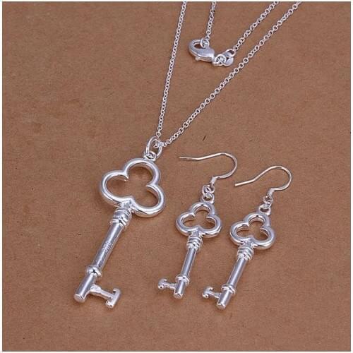 S200 Wholesale Silver Color Jewelry Sets Factory Price Fashion Jewelry Set Three Round Key Earrings Necklace S200 /aiwajada