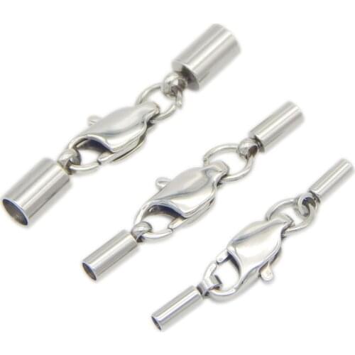 10PC Stainless Steel Clasps Silver Gold Color Lobster Clasp Leather Cord Crimp End Caps Hook Connector for DIY Bracelet Making